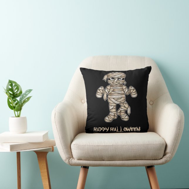 Creepy Cartoon Mummy & Happy Halloween Text Cushion (Chair)