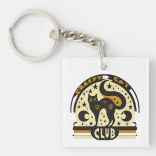 Creepy Cat Club – Retro Mystical Black Cat Design Key Ring