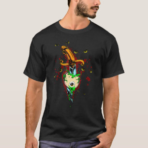 Creepy Cat Eye With Knife Happy Halloween T-Shirt