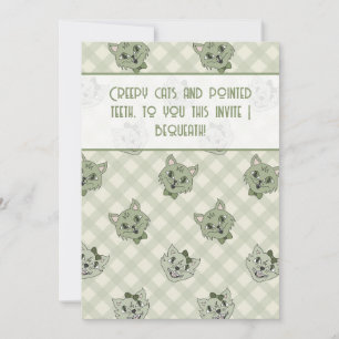 Creepy Cat Green Halloween Invitation