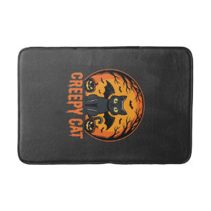 Creepy Cat Halloween Bat Moon Graphic Design_1 Bath Mat