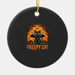 Creepy Cat Halloween Bat Moon Graphic Design_1 Ceramic Ornament