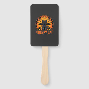 Creepy Cat Halloween Bat Moon Graphic Design_1 Hand Fan
