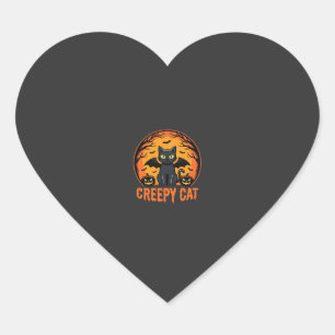 Creepy Cat Halloween Bat Moon Graphic Design_1 Heart Sticker