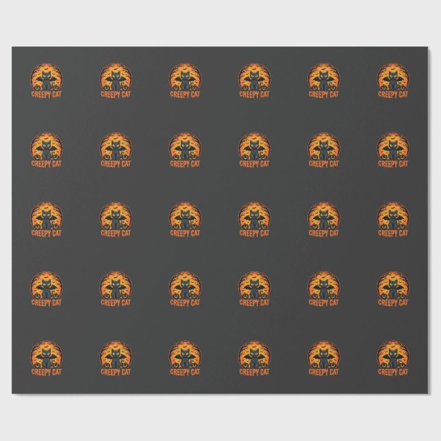 Creepy Cat Halloween Bat Moon Graphic Design_1 Wrapping Paper (Flat)