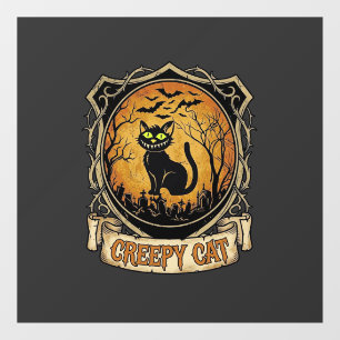 Creepy Cat Halloween Black Graveyard Bats