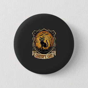 Creepy Cat Halloween Black Graveyard Bats 6 Cm Round Badge