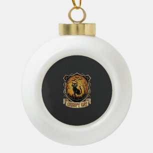 Creepy Cat Halloween Black Graveyard Bats Ceramic Ball Christmas Ornament