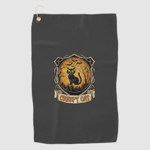 Creepy Cat Halloween Black Graveyard Bats Golf Towel