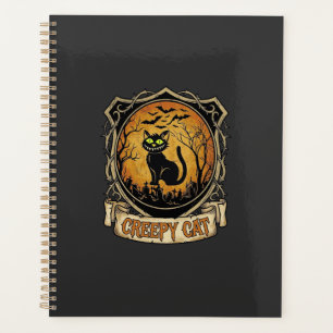 Creepy Cat Halloween Black Graveyard Bats Planner