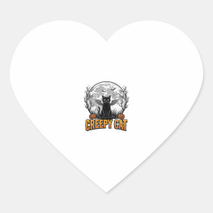 Creepy Cat Halloween Vintage Engraving Design_1 Heart Sticker