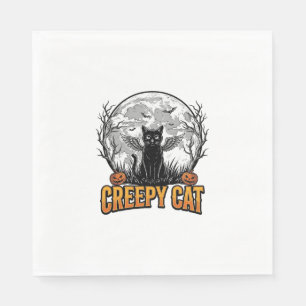 Creepy Cat Halloween Vintage Engraving Design_1 Napkin