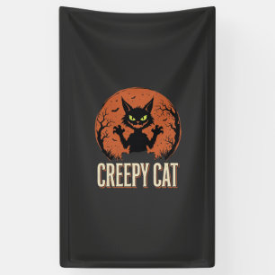 Creepy Cat Halloween Vintage Moon Graphic Banner