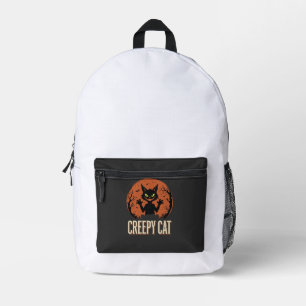 Creepy Cat Halloween Vintage Moon Graphic Printed Backpack