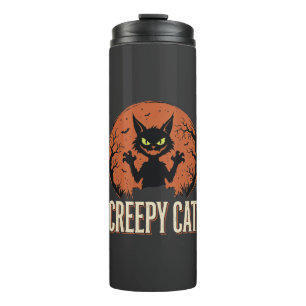 Creepy Cat Halloween Vintage Moon Graphic Thermal Tumbler