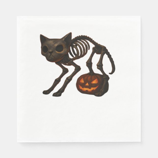 Creepy Cat Skeleton Halloween Gift Classic T-Shirt Napkin (Front)