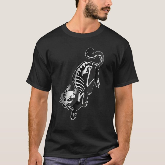 Creepy Cat Skeleton Halloween Horror Animal Cute T-Shirt (Front)