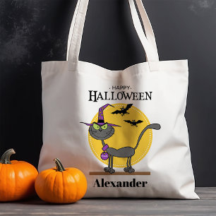 Creepy Cat with Bats Personalised Halloween Tote Bag