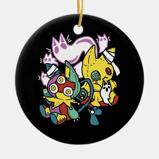 Creepy Cats Halloween Art: Paw-sitively Frightful Ceramic Ornament (Front)