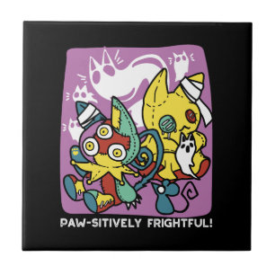 Creepy Cats Halloween Art: Paw-sitively Frightful Ceramic Tile