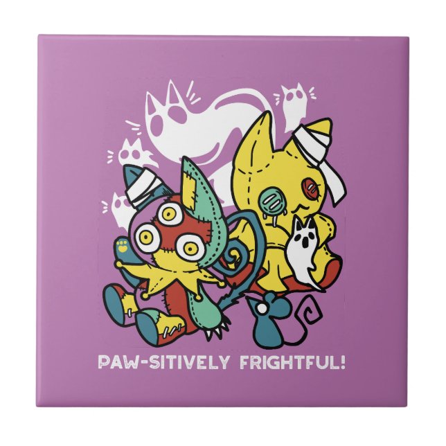 Creepy Cats Halloween Art: Paw-sitively Frightful Ceramic Tile (Front)