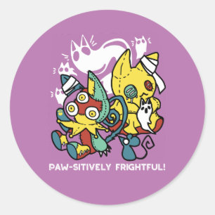 Creepy Cats Halloween Art: Paw-sitively Frightful Classic Round Sticker