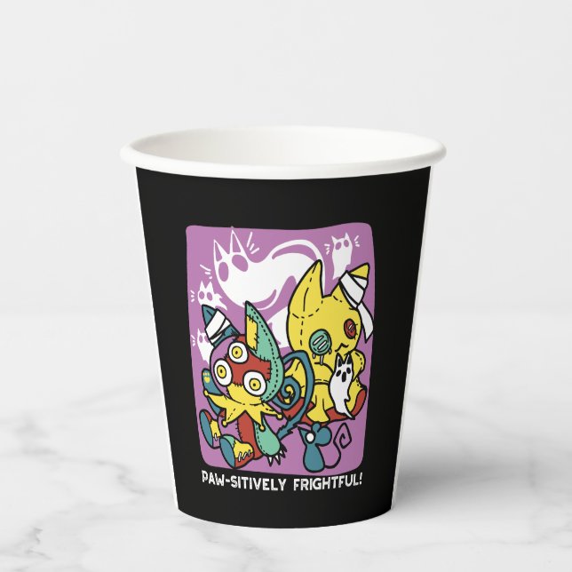 Creepy Cats Halloween Art: Paw-sitively Frightful Paper Cups (Front)