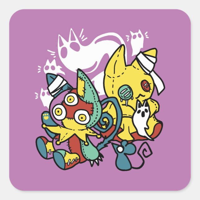 Creepy Cats Halloween Art: Paw-sitively Frightful Square Sticker (Front)