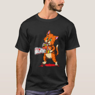 Creepy Chainsaw Idea Horror Costume Halloween Cat T-Shirt