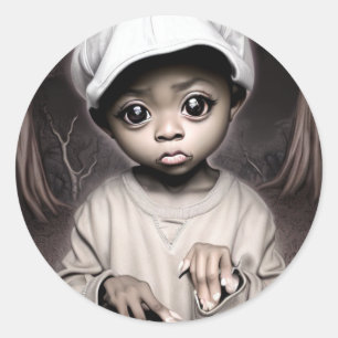 Creepy Chibi African-American Boy Halloween Classic Round Sticker
