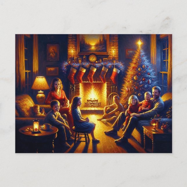 Creepy Christmas Family Painting Postcard (Front)