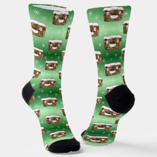 Creepy Christmas Fruitcake Pattern Green Socks