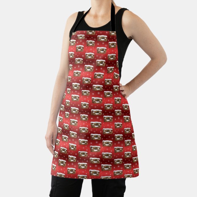 Creepy Christmas Fruitcake Pattern Red Apron (Insitu)