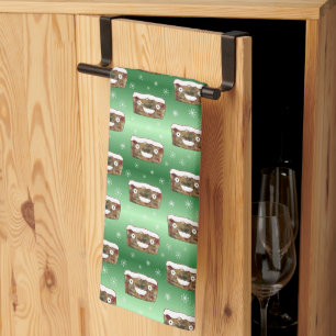 Creepy Christmas Fruitcake Pattern Red Tea Towel