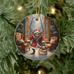 Creepy Christmas Goblin – Dark Fantasy Evil Santa Ceramic Ornament