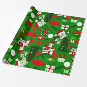 creepy christmas nosferatu santa vampire red wrapping paper