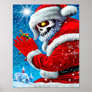 Creepy Christmas Santa Claus Skeleton Monster Art Poster