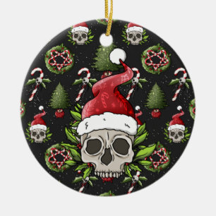 Creepy Christmas Santa Skull Ceramic Ornament
