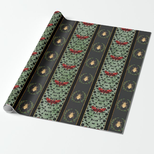 Creepy Christmas Wrapping Paper with Bugs (Unrolled)