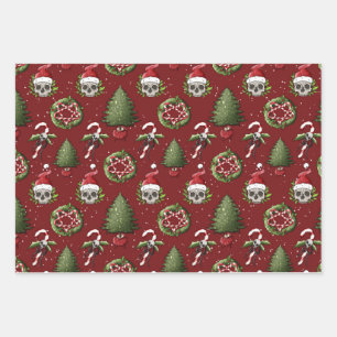 Creepy Christmas Wrapping Paper with Santa Skulls