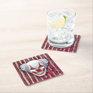 Creepy Clown Carnival Halloween Square Paper Coaster