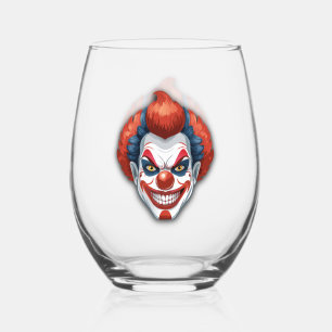 Creepy Clown Carnival Halloween Stemless Wine Glass