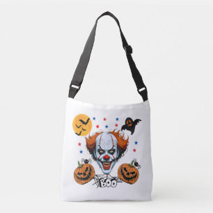  Creepy Clown Halloween Scene with Pumpkins Crossbody Bag