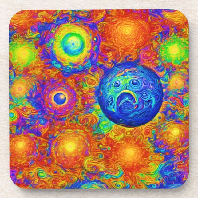 Creepy Colourful Sad Planets Coaster (Front)