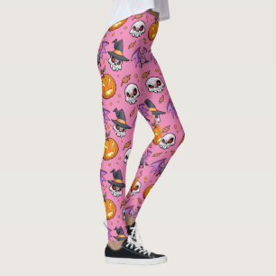 Creepy Cool Cartoon Halloween (Pink) Leggings