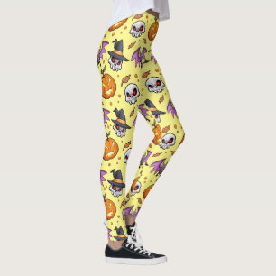 Creepy Cool Cartoon Halloween (Yellow) Leggings