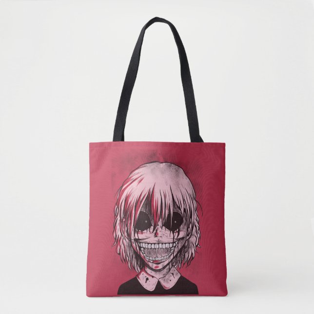 Creepy Cool Red and Black Girl Zombie Tote Bag (Front)