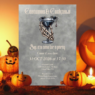 Creepy Costumes Cocktails Black Halloween Party Invitation