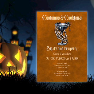 Creepy Costumes Cocktails Orange Halloween party Invitation