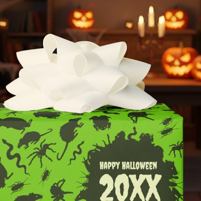 Creepy Crawlies Happy Halloween Add The Year Dark Wrapping Paper (Creator Uploaded)